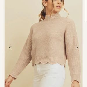 Dress Forum | Scalloped Edge Sweater in Rose Water - Size Small